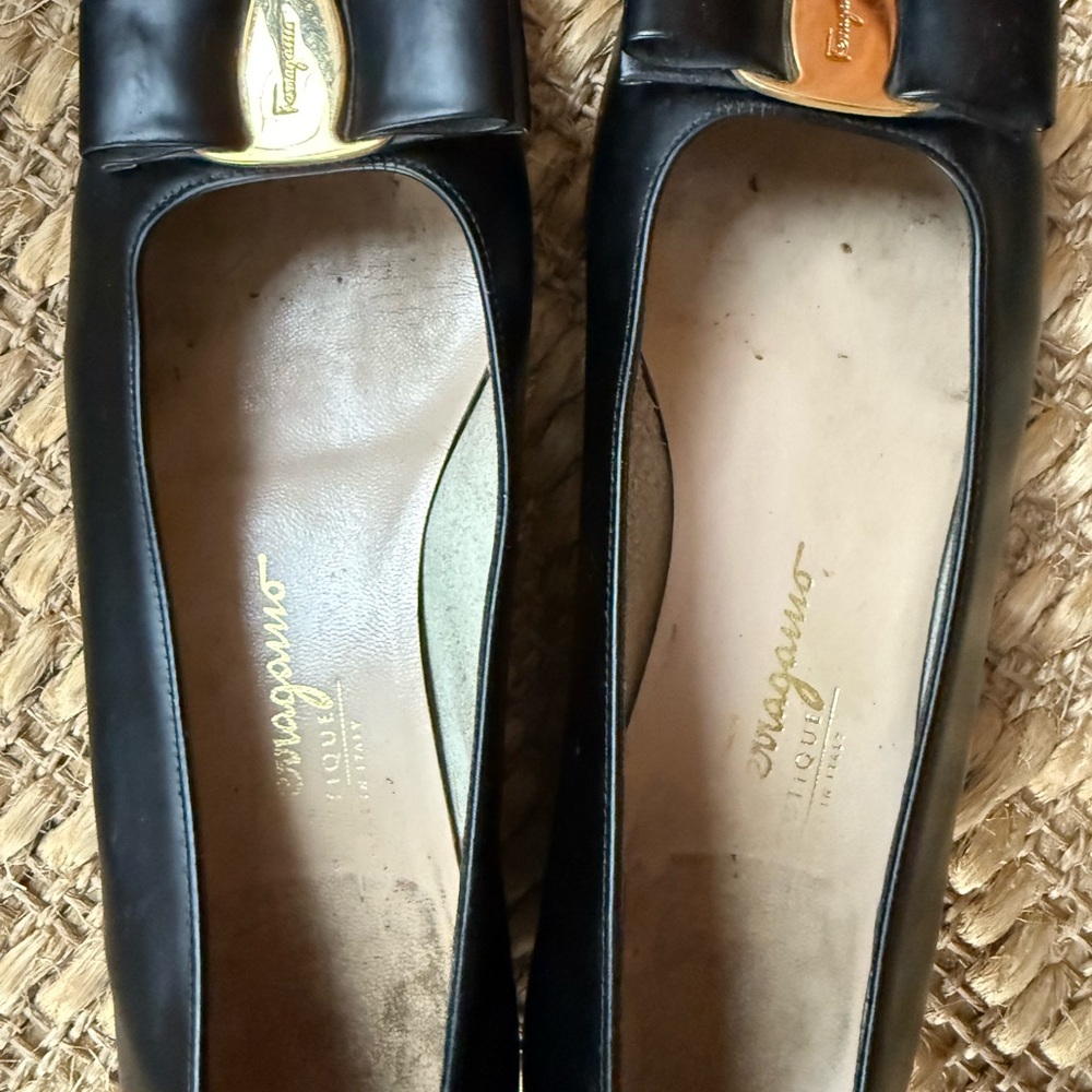 Salvatore Ferragamo Black Flats with Gold Buckle - Picture 7 of 8